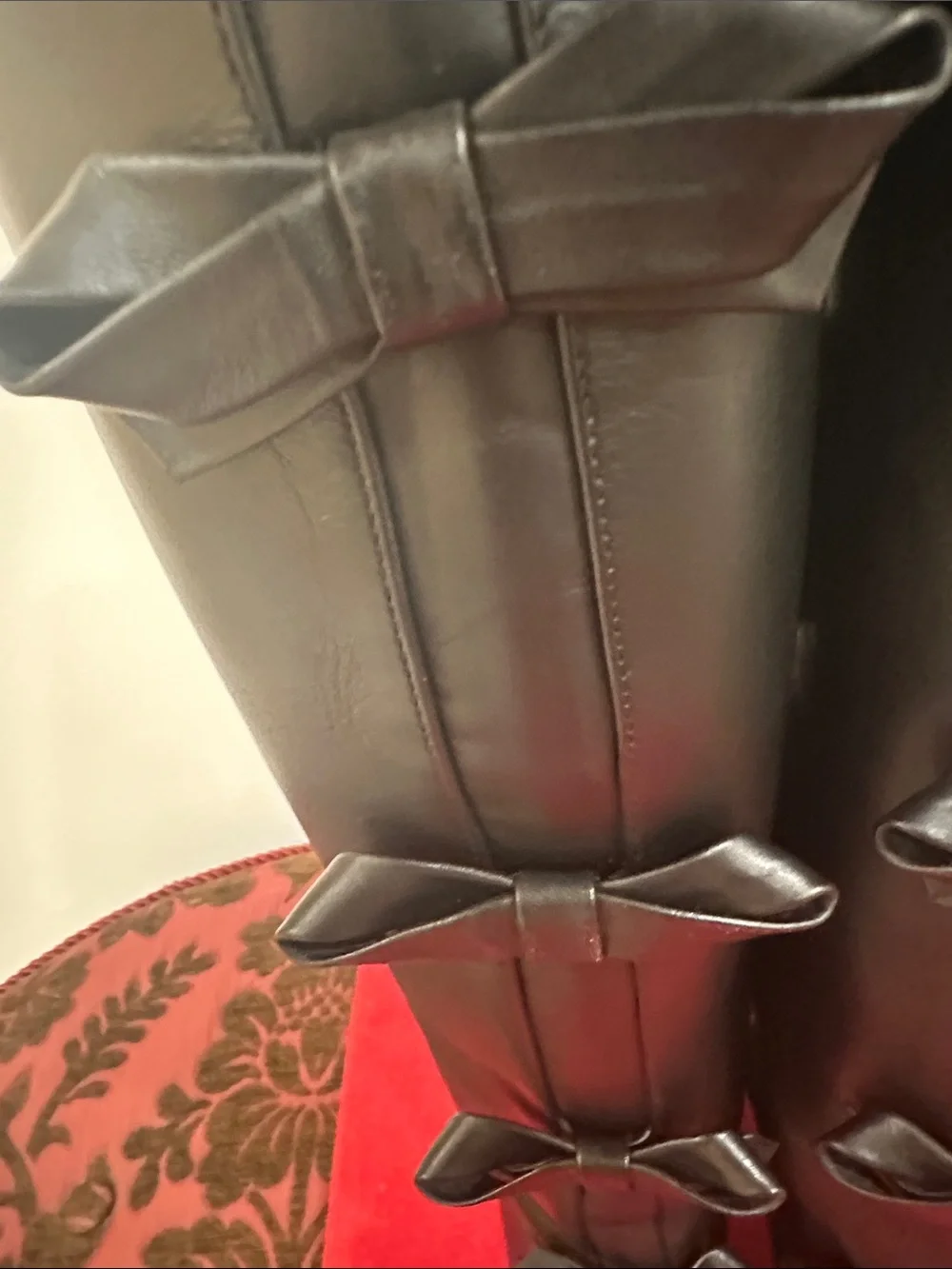Valentino Black Leather Over-the-Knee Boots with Rear Bow Details